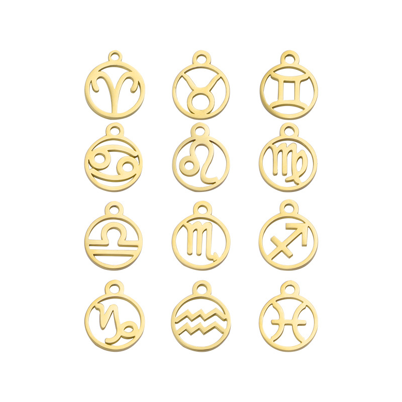 Wholesale gold-plated and hollowed-out 12 zodiac logo pendants and stainless steel zodiac jewelry