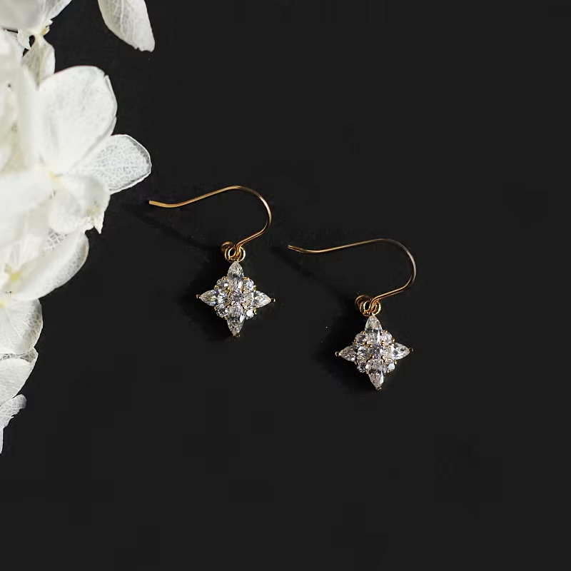 Strong PushVery Flash Very Delicate US 14K Gold Encrusted Zircon Drop Earrings Elegant Trendy OL Women's Gold Plated