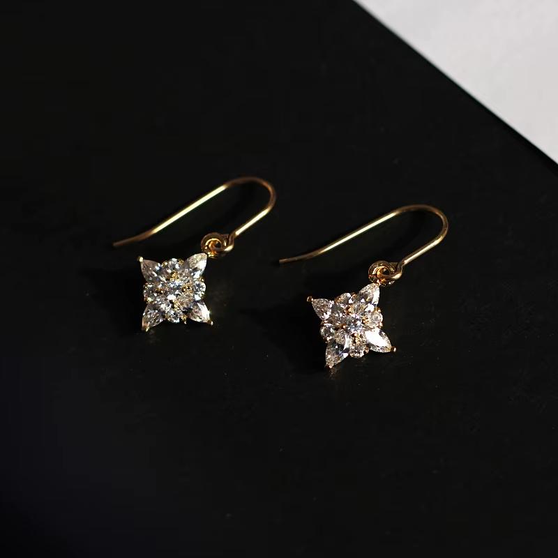 Strong PushVery Flash Very Delicate US 14K Gold Encrusted Zircon Drop Earrings Elegant Trendy OL Women's Gold Plated