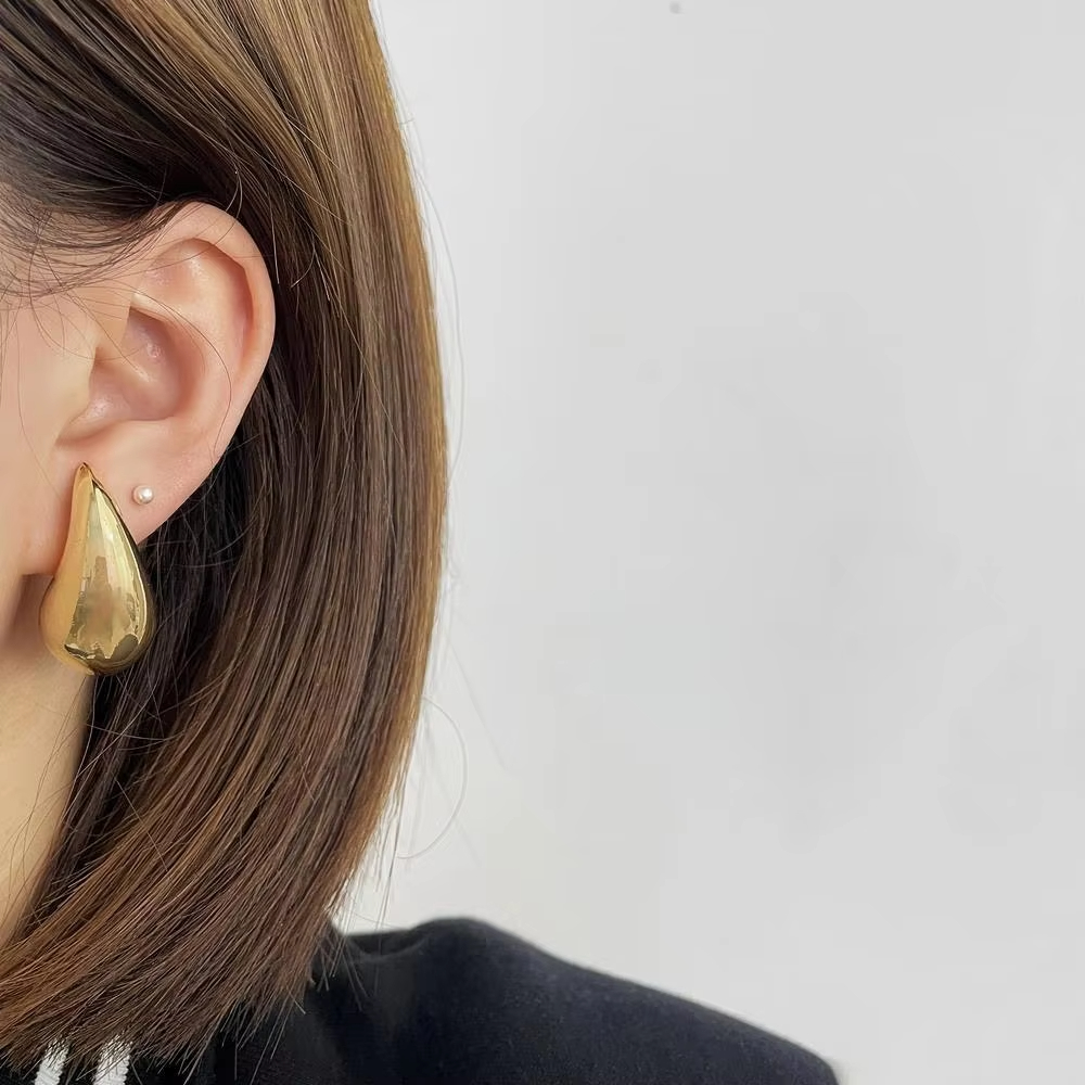 14K Gold Plated Brass Teardrop Water Drop Earring Jewelry Chunky Hoop Earring Dangle