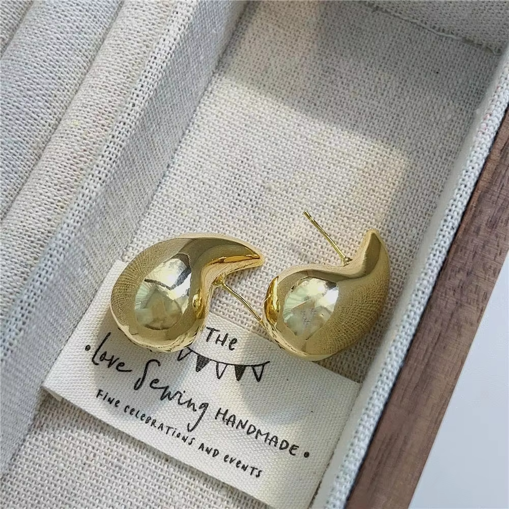 14K Gold Plated Brass Teardrop Water Drop Earring Jewelry Chunky Hoop Earring Dangle