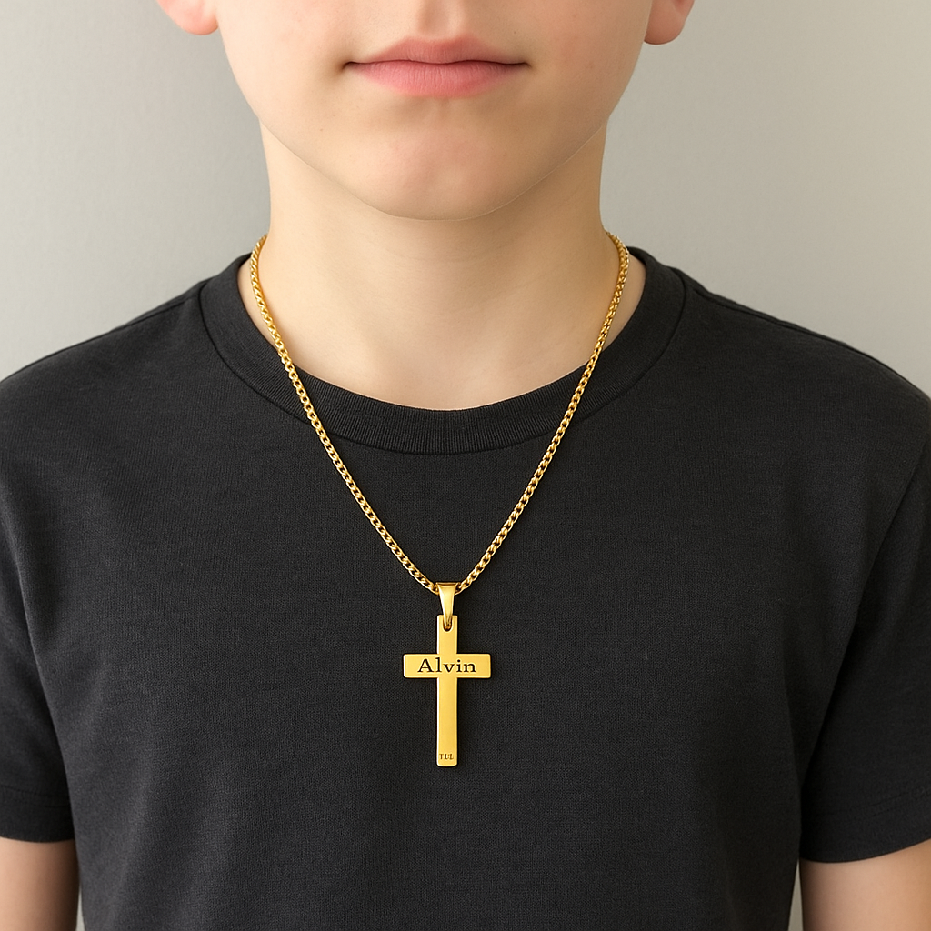14K Gold Cross Necklace for Child – Custom Kids Cross Necklace | Baby Boy & Youth Gift