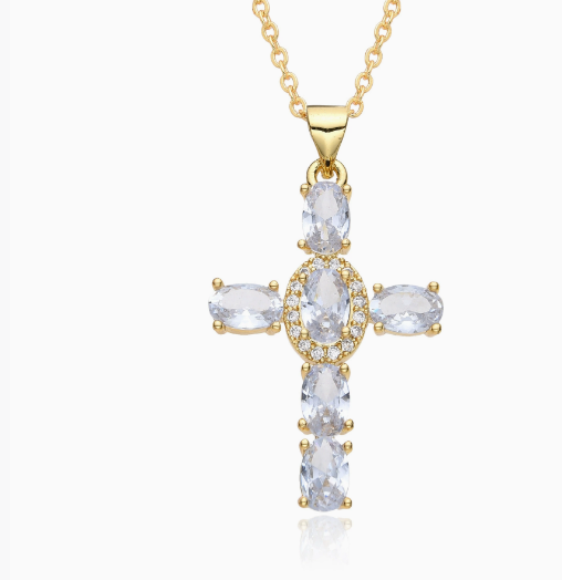Luxury Crystal Cross Pendant Necklace for Women | Gold Plated Copper | Sparkling Zirconia Jewelry
