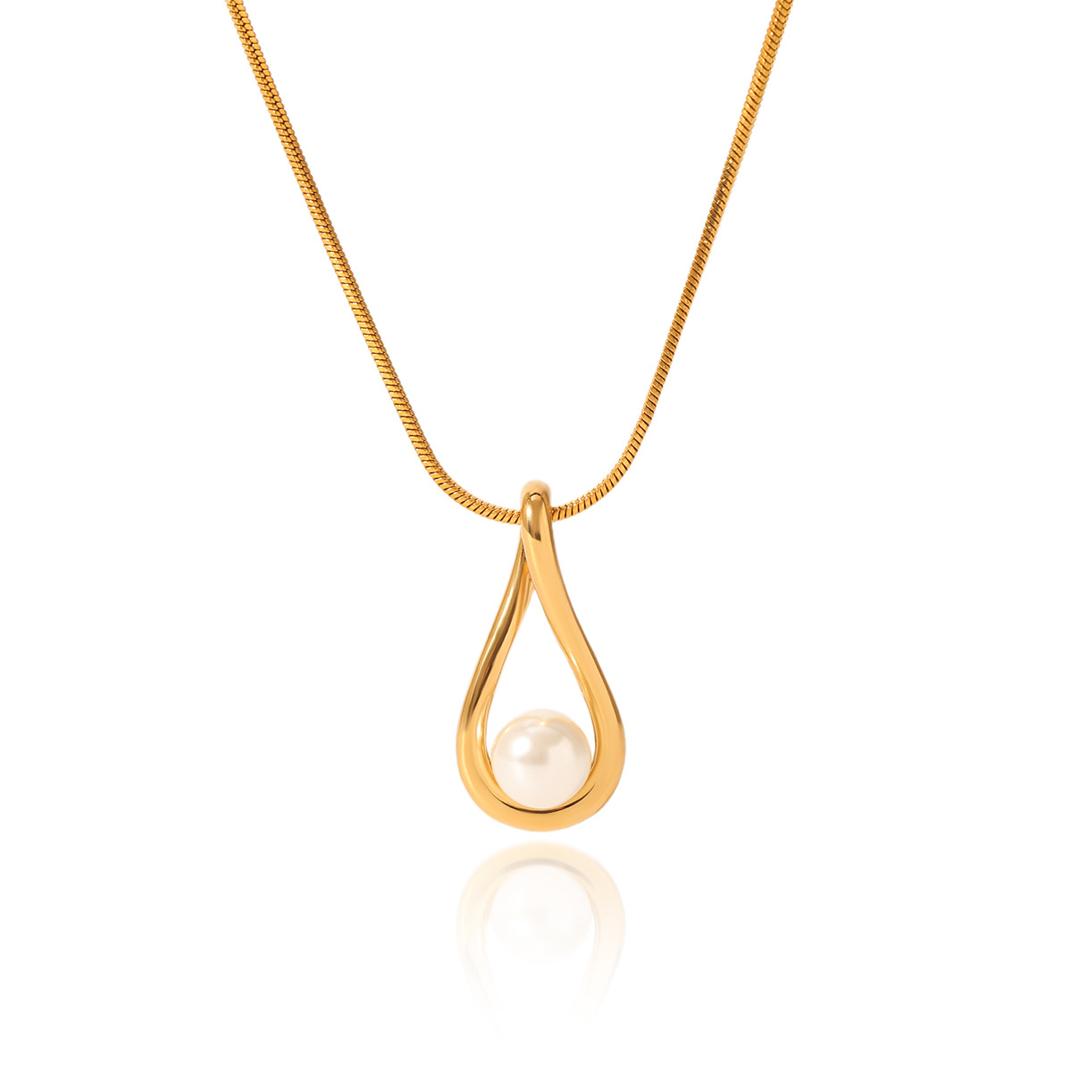 18K Gold Elegant Stainless Steel Jewelry Waterproof Hypoallergenic Pearl Teardrop-Shaped Pendant Necklaces Stainless Steel