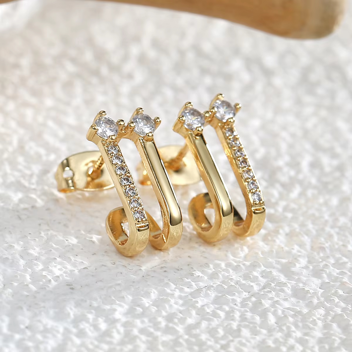 18K Gold Plated Double Layer Earrings for Women New Trendy Fashion Colored Zircon Piercing Jewelry Silver Needle for Weddings