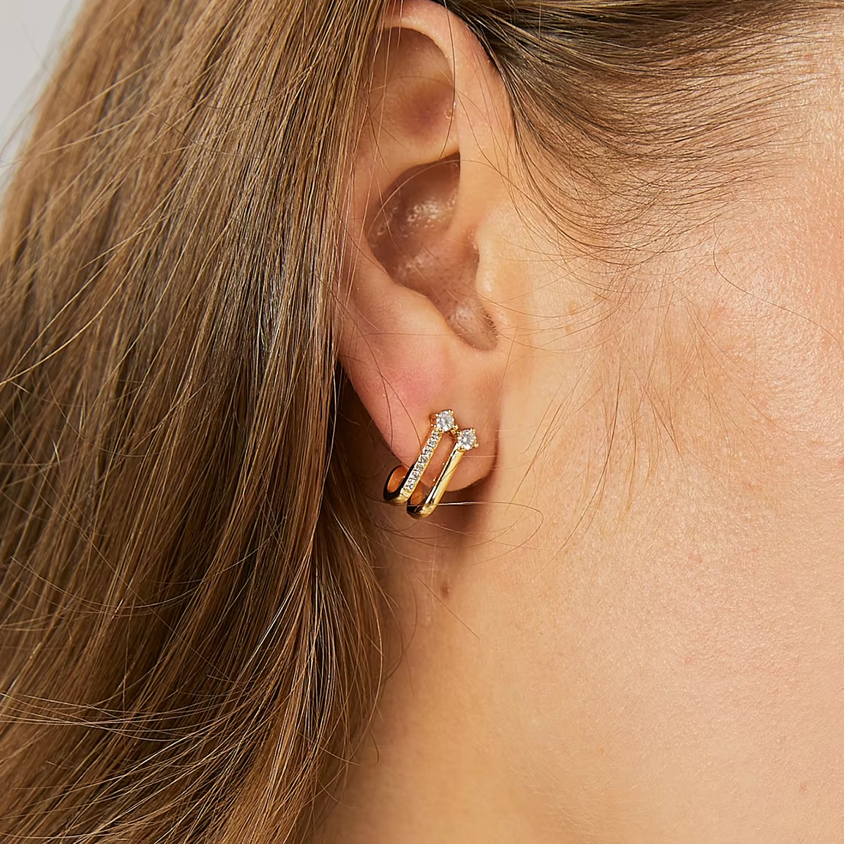18K Gold Plated Double Layer Earrings for Women New Trendy Fashion Colored Zircon Piercing Jewelry Silver Needle for Weddings
