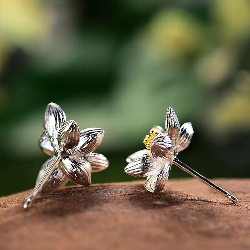 18K Gold Plated Handmade 925 Sterling Silver Stud Earrings for Wedding Anniversary or Gift for Women