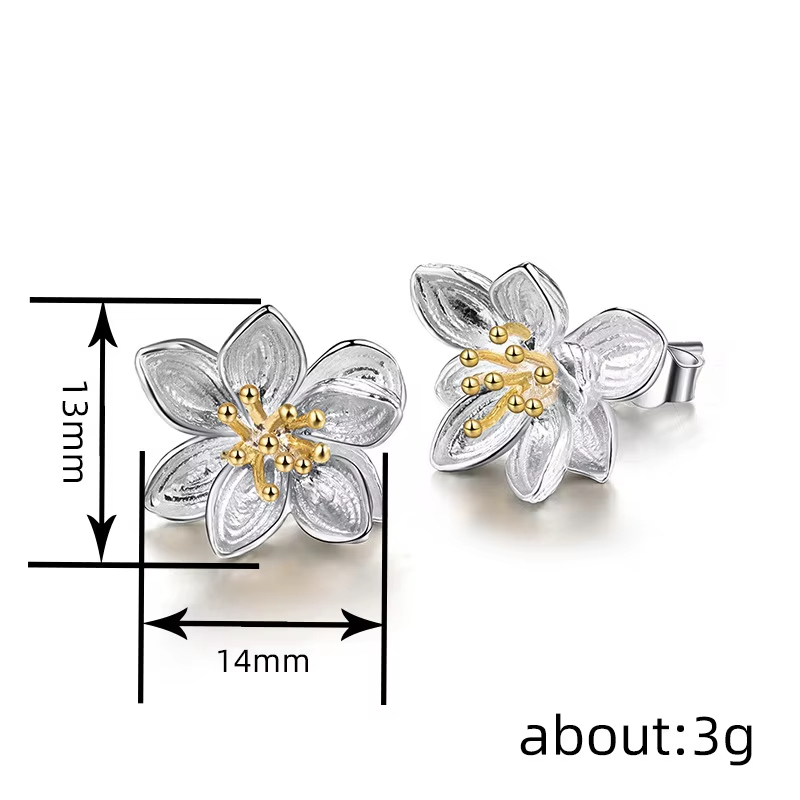 18K Gold Plated Handmade 925 Sterling Silver Stud Earrings for Wedding Anniversary or Gift for Women