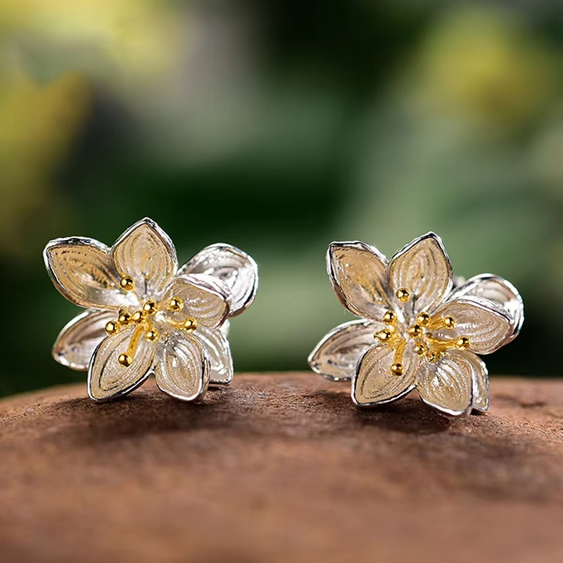 18K Gold Plated Handmade 925 Sterling Silver Stud Earrings for Wedding Anniversary or Gift for Women