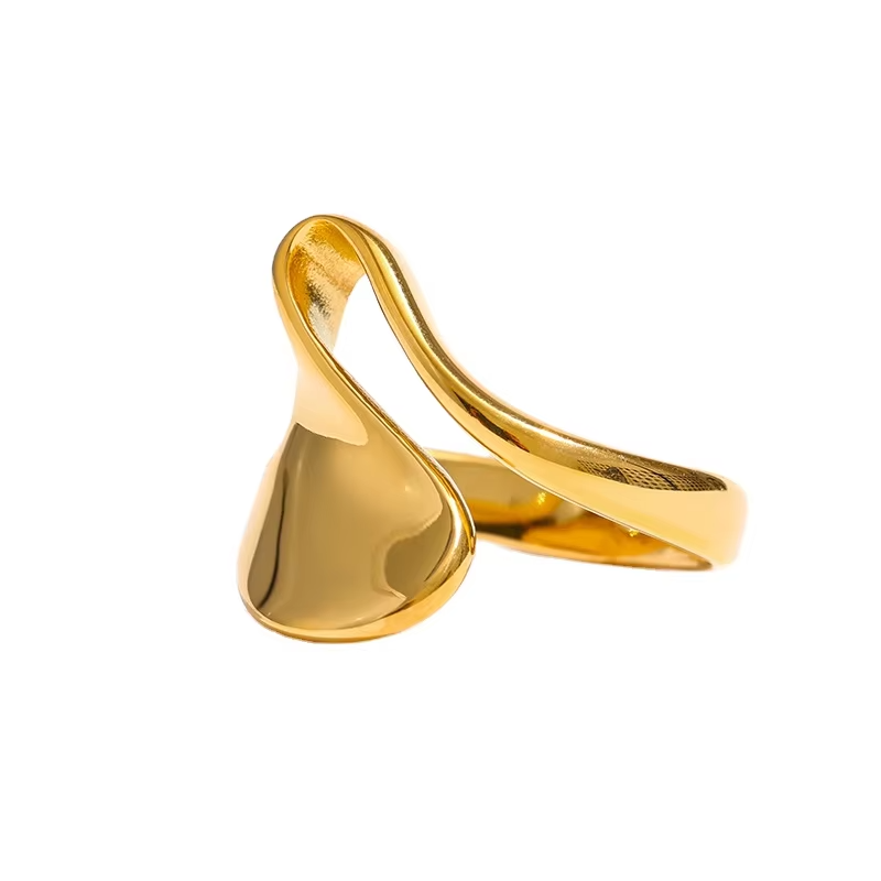 18K Gold Plated Irregular Geometric Stainless Steel Ring – Minimalist Statement Jewelry for Women