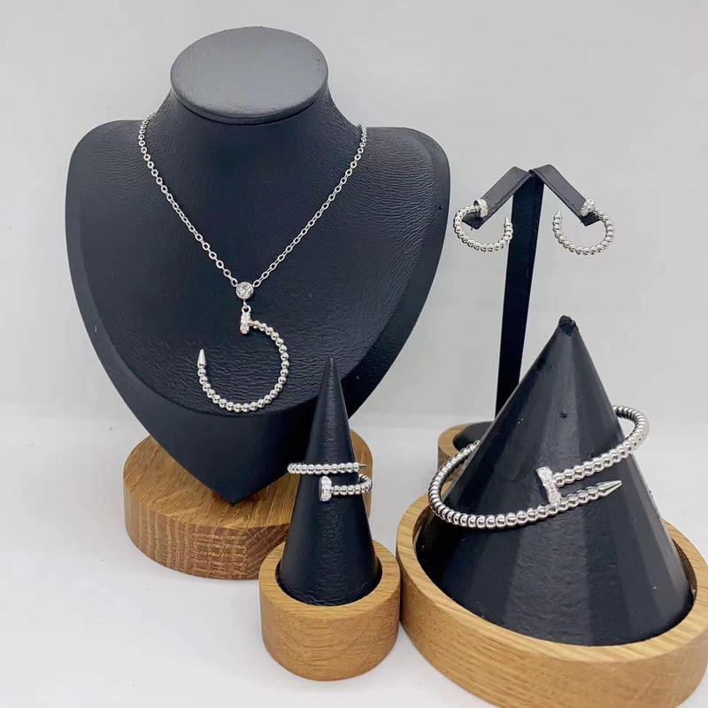 Stainless Steel Jewelry Sets Gold Plated Necklace Earrings Rings Bracelet Set with CZ Elegant Women Gift