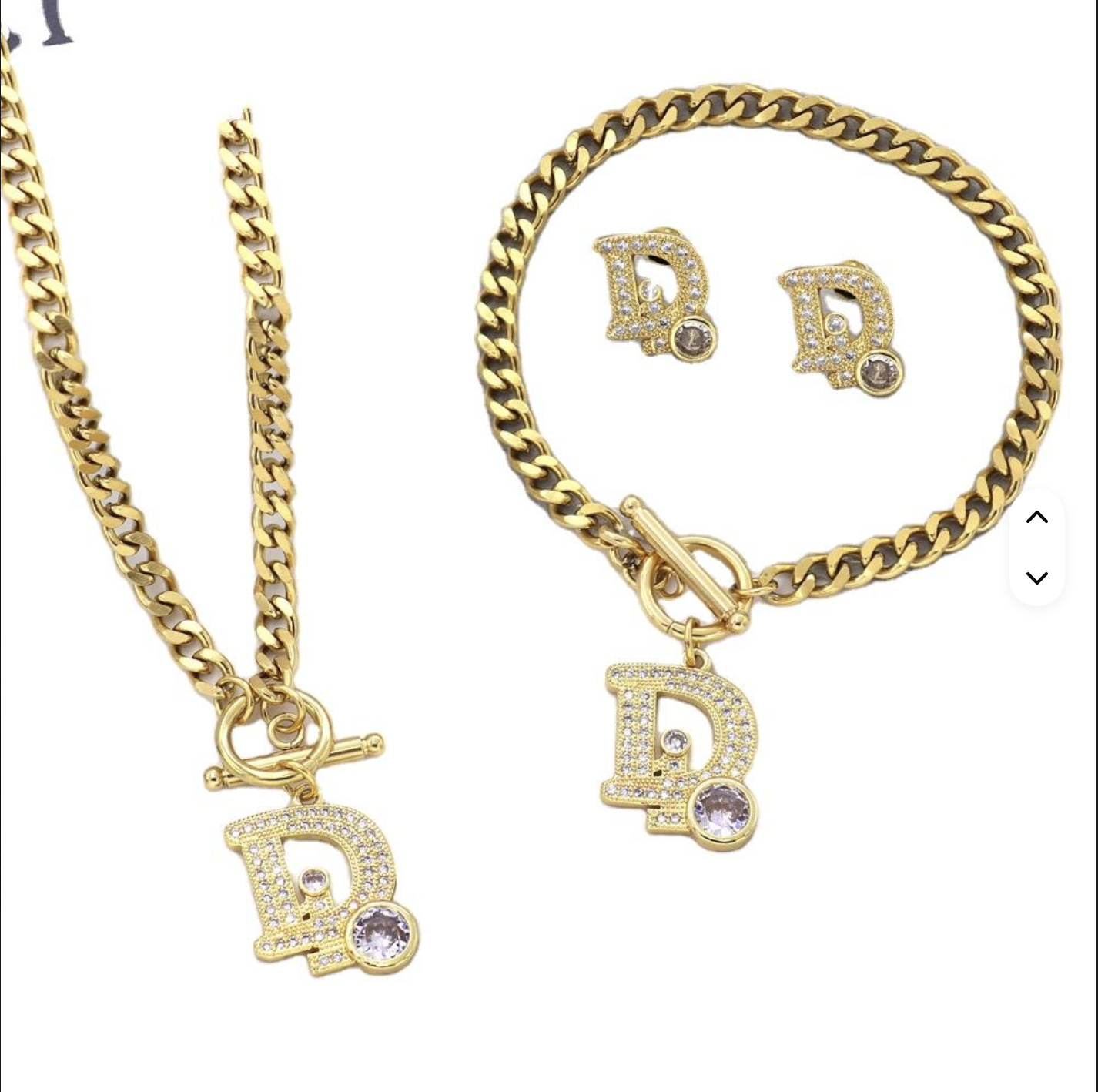 18K Gold Plated Letter Zircon Pendant Set, Gold or Silver stainless steel Necklace Bracelet Earrings jewelry sets