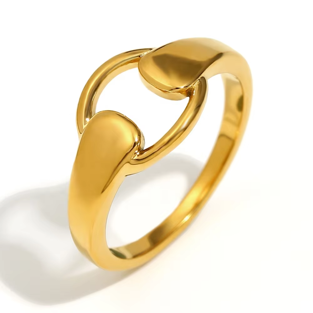 18K Gold Plated Minimalist Hollow Hoop Ring – Waterproof Stainless Steel Fashion Jewelry for Women