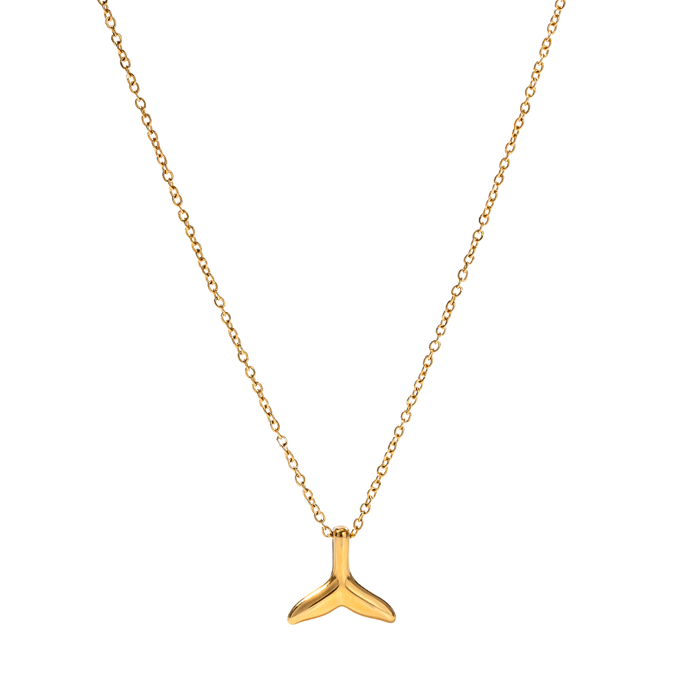 18K Gold Plated Stainless Steel Classic Style Double Fishtail Necklace for Women Natural Golden Stone Beaded