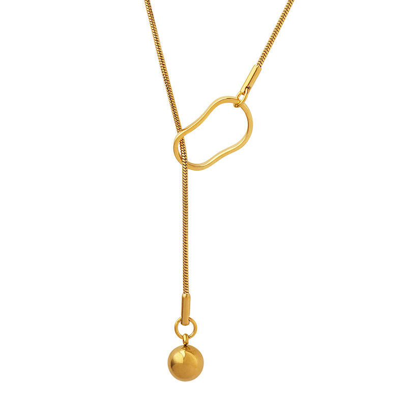 18K Gold Plated Stainless Steel Minimalist Style Dainty Shiny Ball Lariat Necklace for Women Gift