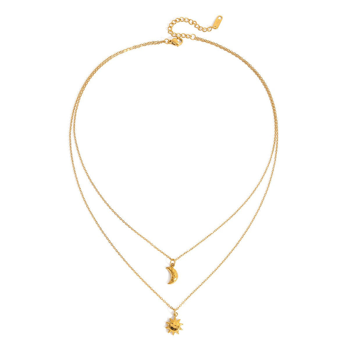 18K Gold Plated Stainless Steel Sun and Moon Double Layer Necklace