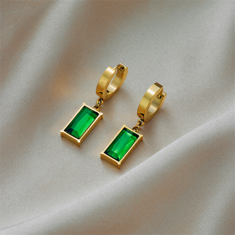 18K Gold Plated stainless steel Necklace and Earrings Set with Emerald Green Pendant, Elegant jewelry sets