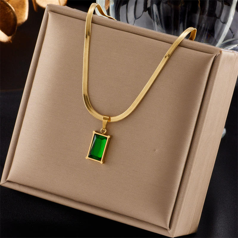 18K Gold Plated stainless steel Necklace and Earrings Set with Emerald Green Pendant, Elegant jewelry sets
