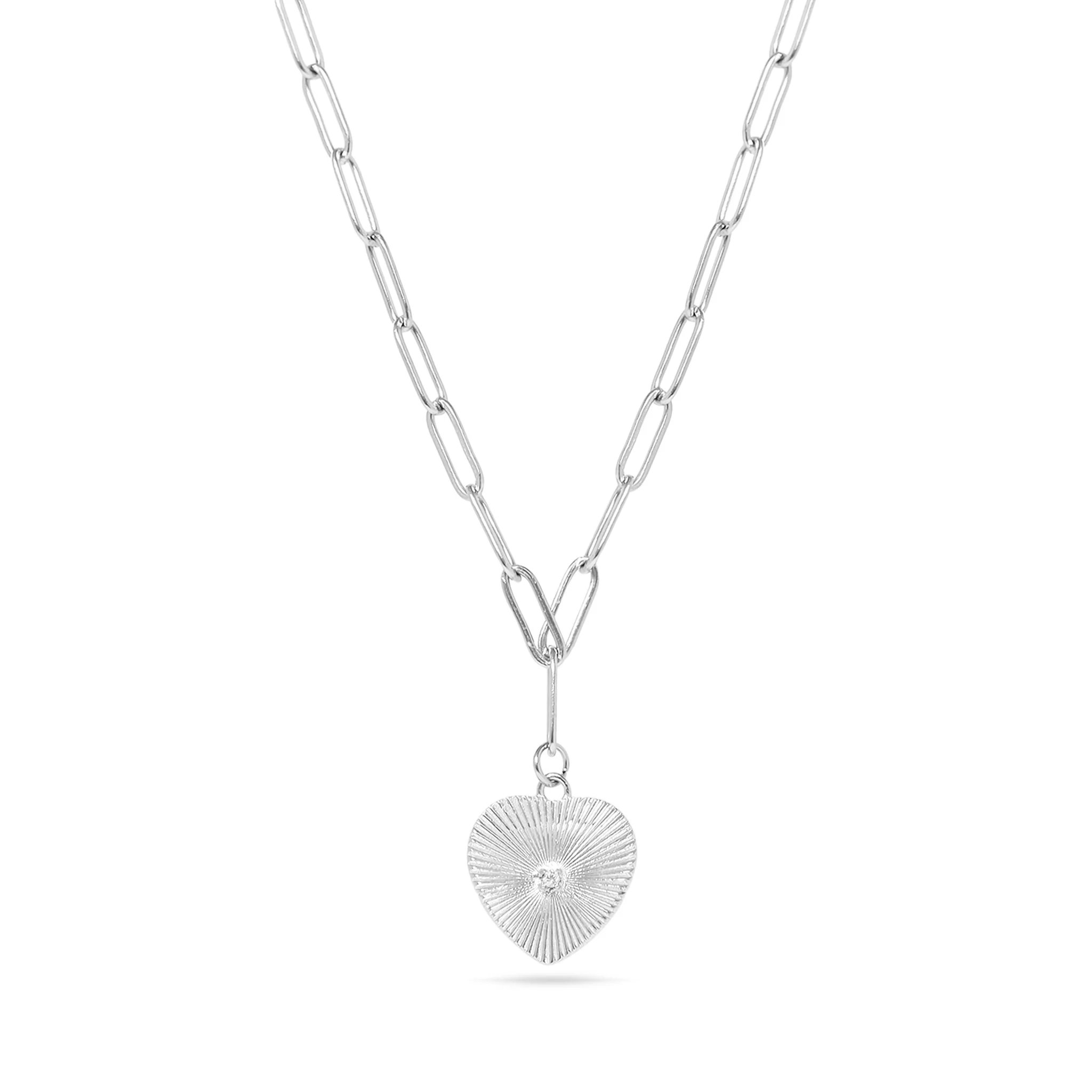 18K Gold Stainless SteelHeart Paperclip Pendant Necklace