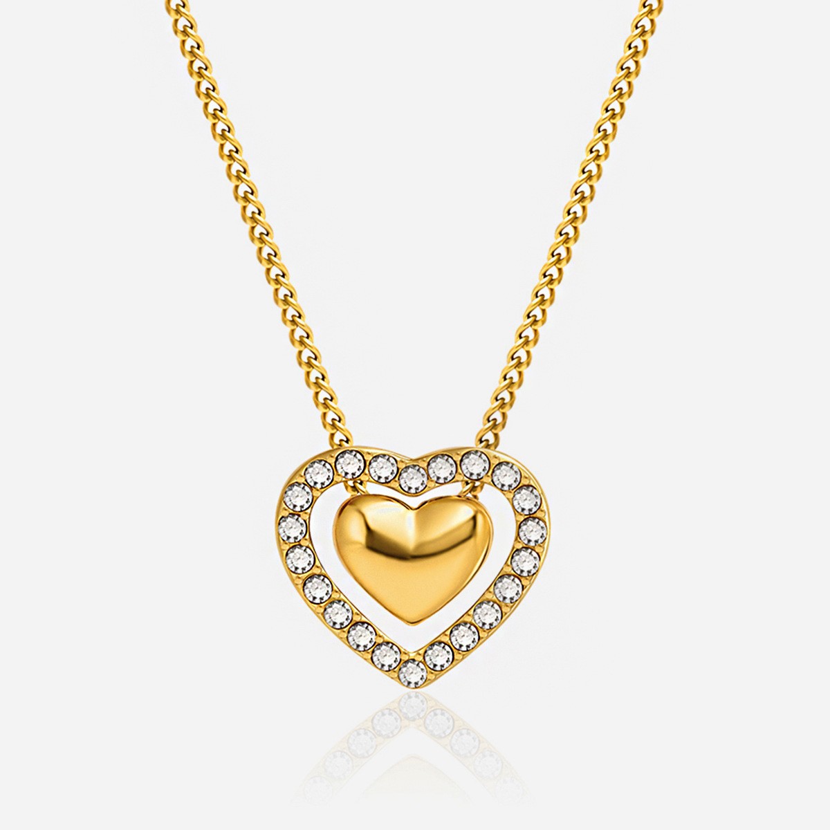 18K Gold Stainless Steel Crystal Hollow Heart Pendant Necklace