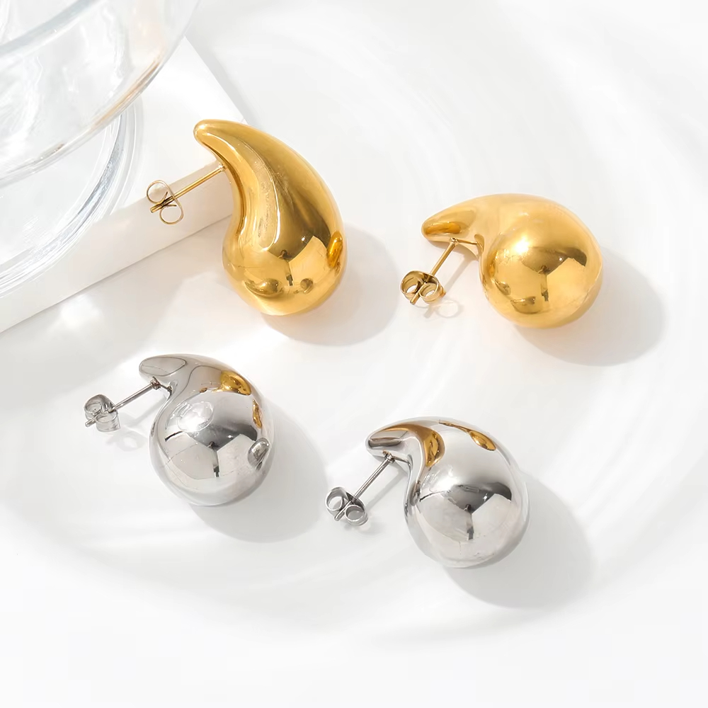 18K PVD Gold Silver Plated Waterproof Chunky Big Large Ball Hollow Stainless Steel Statement Hoop Earring Fashion Jewelry