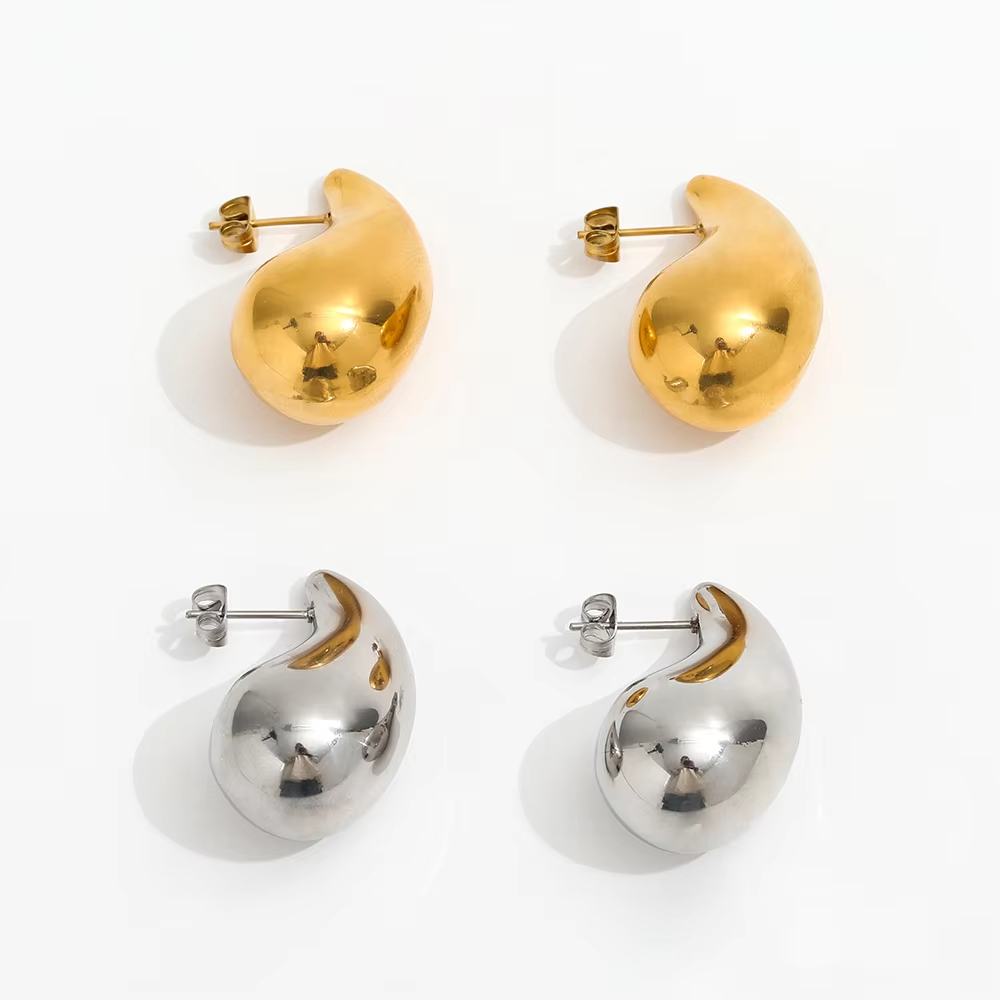 18K PVD Gold Silver Plated Waterproof Chunky Big Large Ball Hollow Stainless Steel Statement Hoop Earring Fashion Jewelry