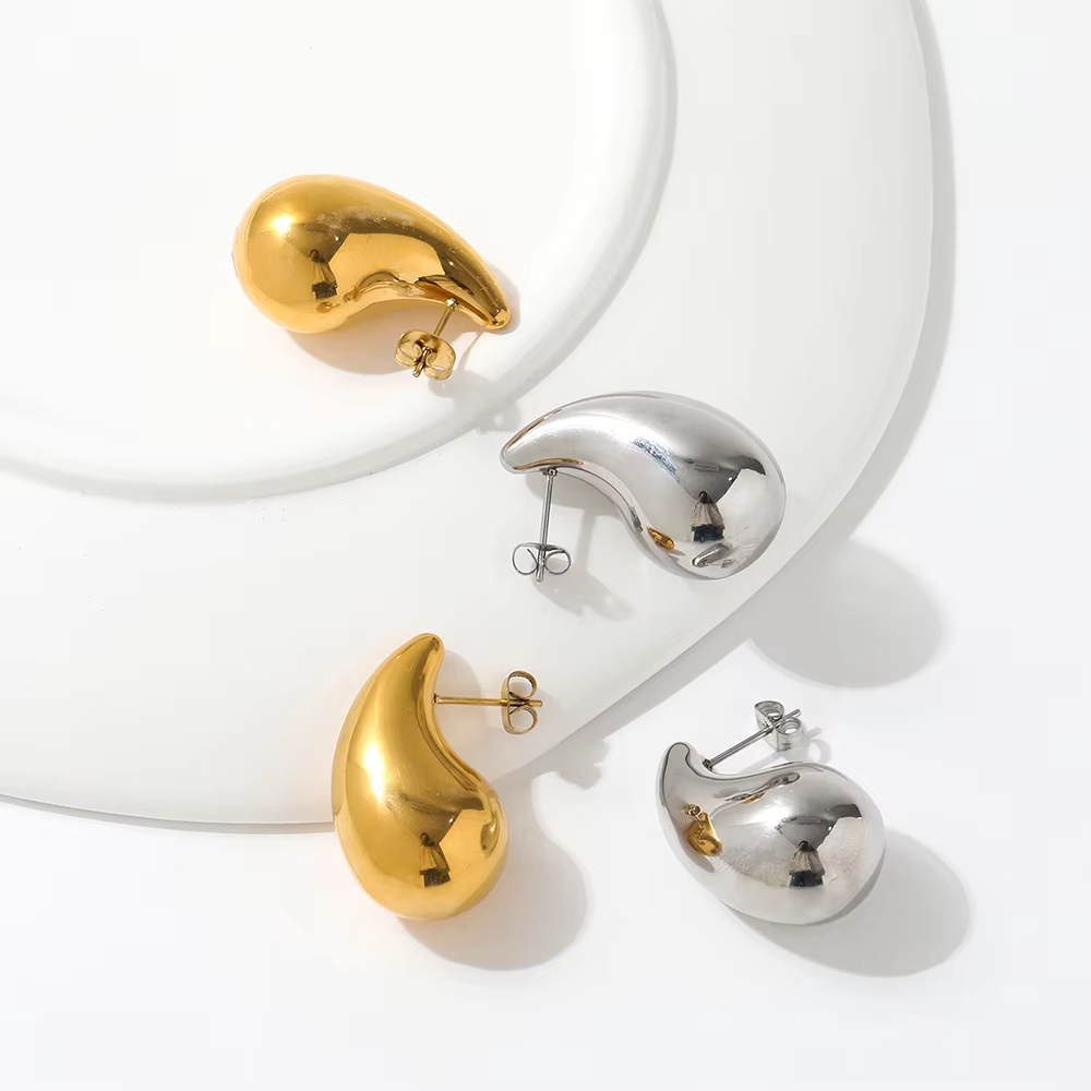 18K PVD Gold Silver Plated Waterproof Chunky Big Large Ball Hollow Stainless Steel Statement Hoop Earring Fashion Jewelry