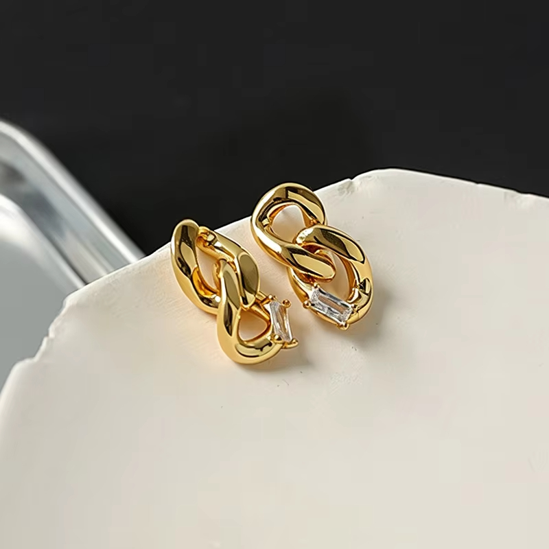 18k Genuine Gold/zircon Plated Chain, Classic New Style, Trendy and Fashionable Temperament, Brass Earrings for Women