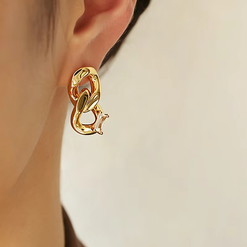 18k Genuine Gold/zircon Plated Chain, Classic New Style, Trendy and Fashionable Temperament, Brass Earrings for Women