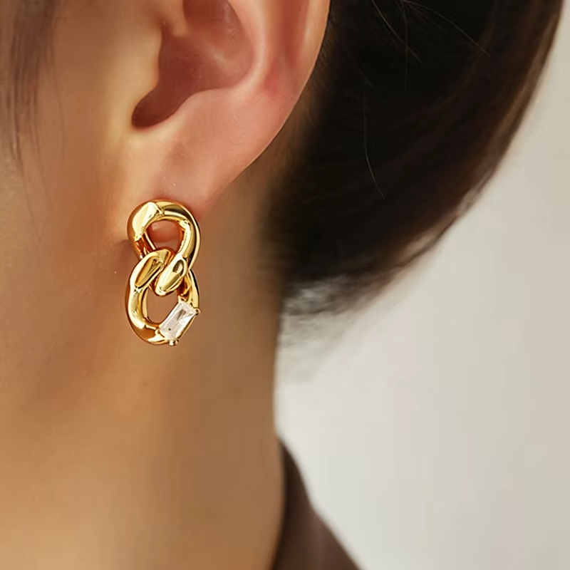 18k Genuine Gold/zircon Plated Chain, Classic New Style, Trendy and Fashionable Temperament, Brass Earrings for Women