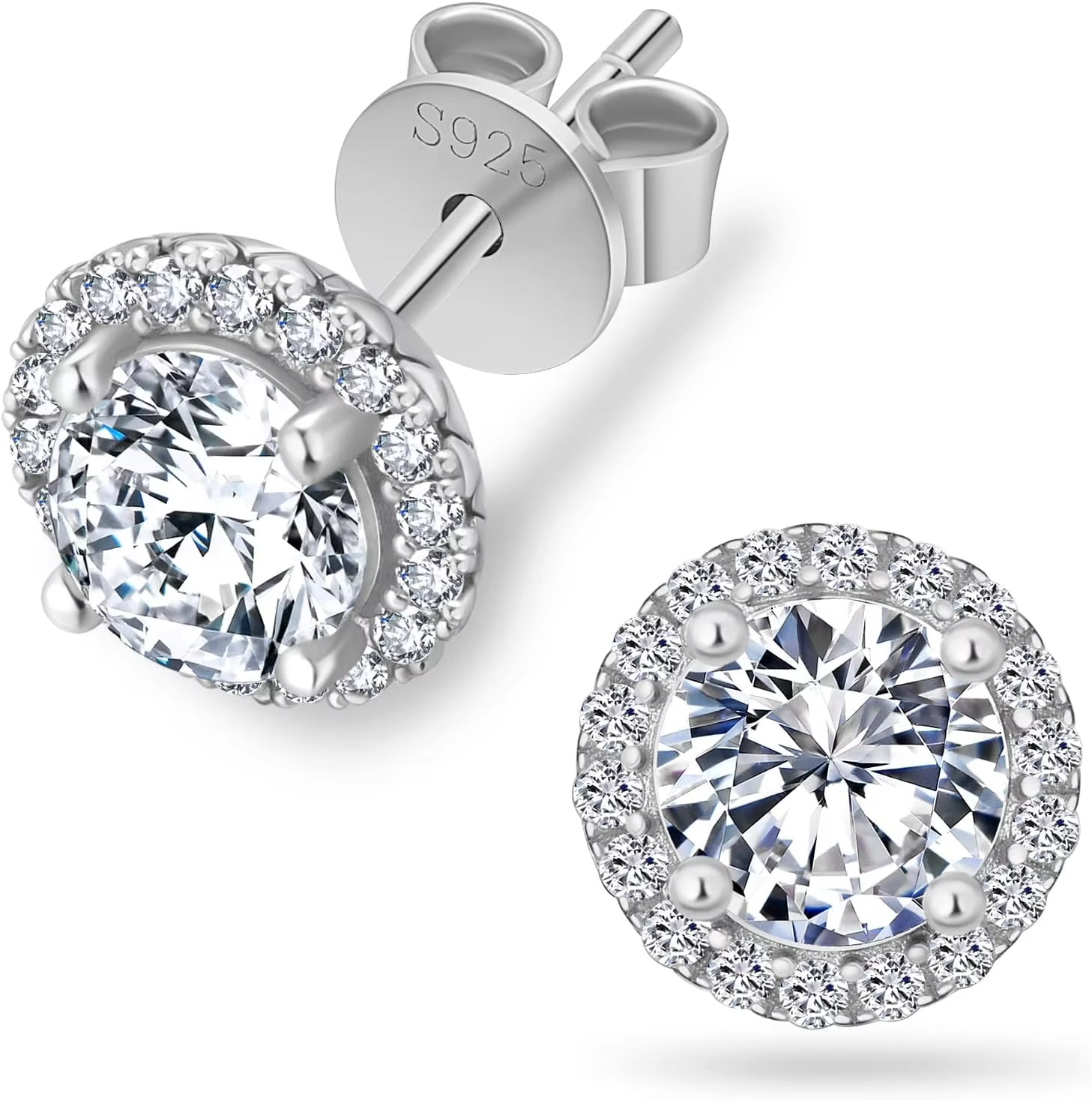 1.0CT 2.0CT Halo Lab Diamond White Gold Vermeil 925 Sterling Silver Studs Men Women Jewelry Round VVS GRA Moissanite Earring