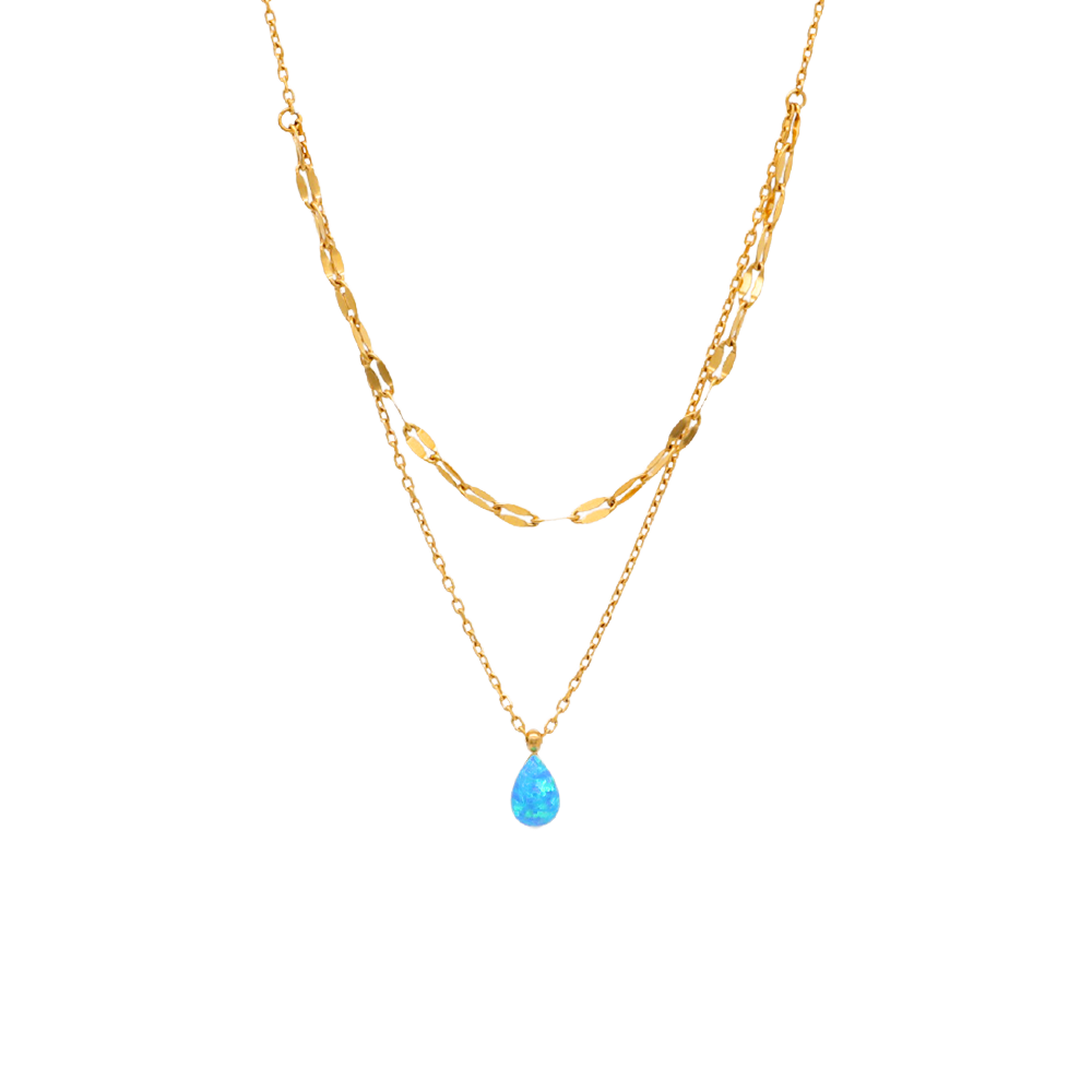 2025 New Design Blue Protein Drop Shaped 18K Double Layer Necklace Fashion Pendant Stainless Steel Charm Women's Necklace