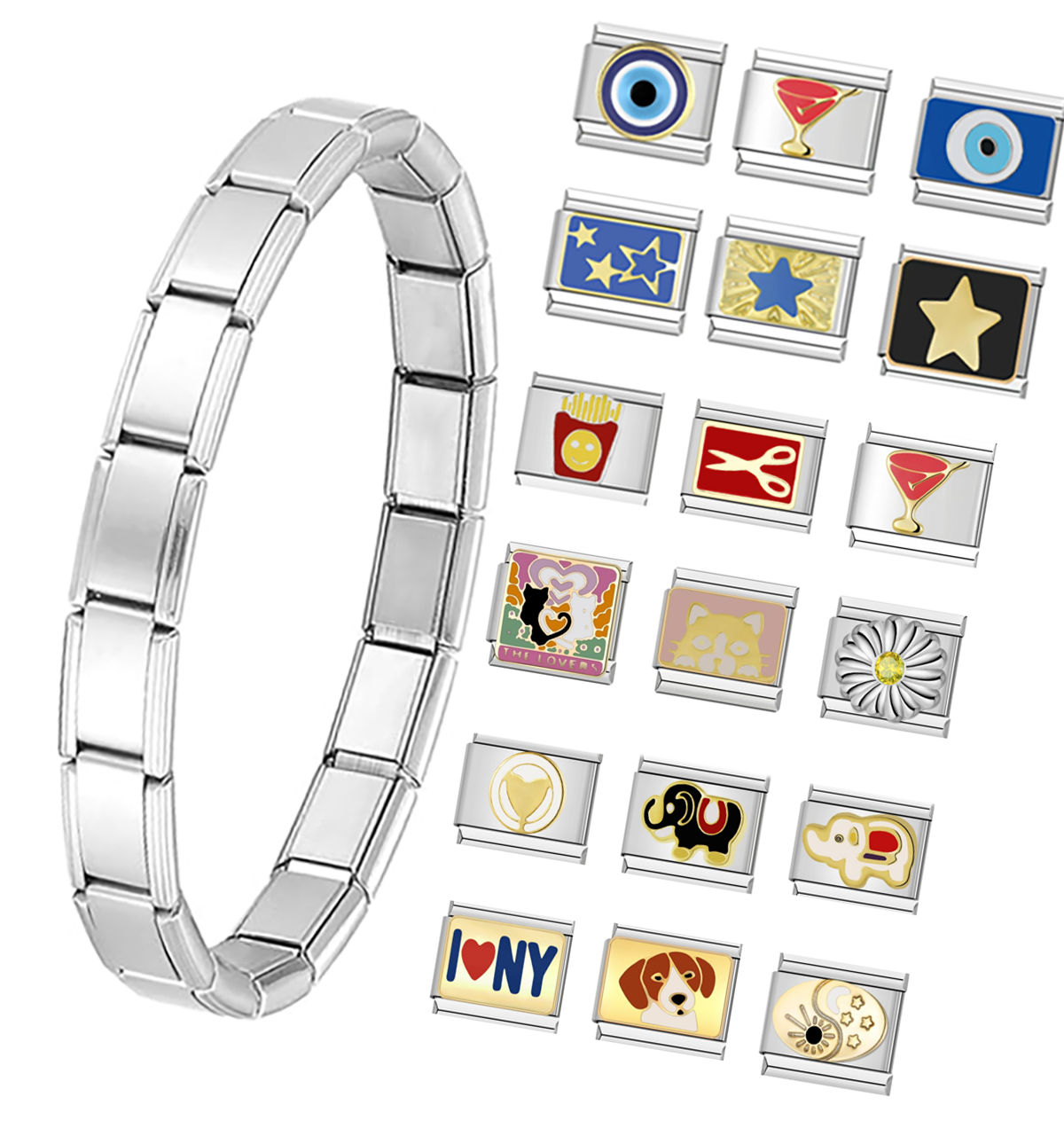 2025 Popular DIY Stainless Steel Bracelet Italian Charms Wholesale Cute Cartoon Italian Charms Bracelet