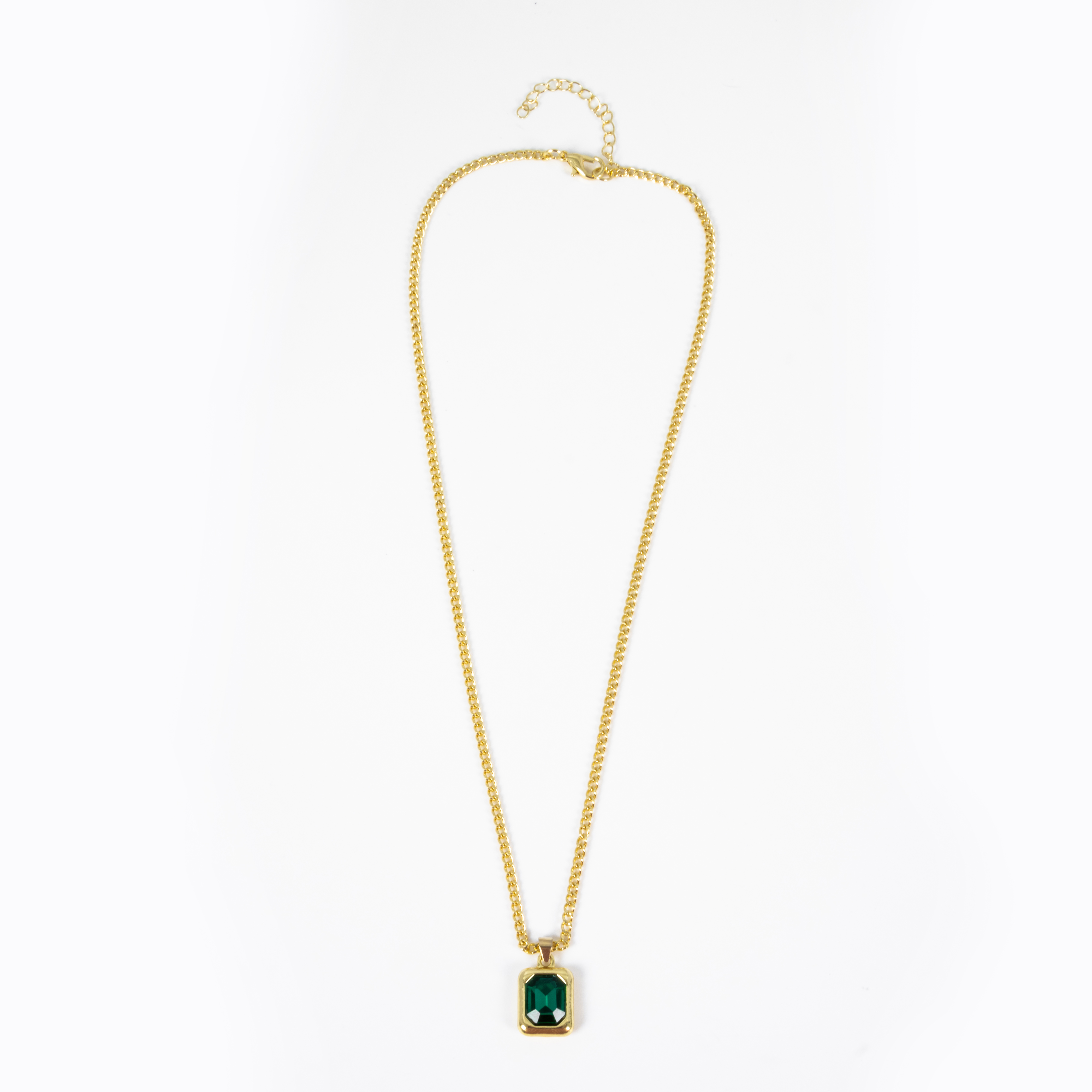 2025 Summer Vintage Natural Chain Necklace Waterproof Emerald Green 18K Gold Plated Steel Gift Titanium Steel