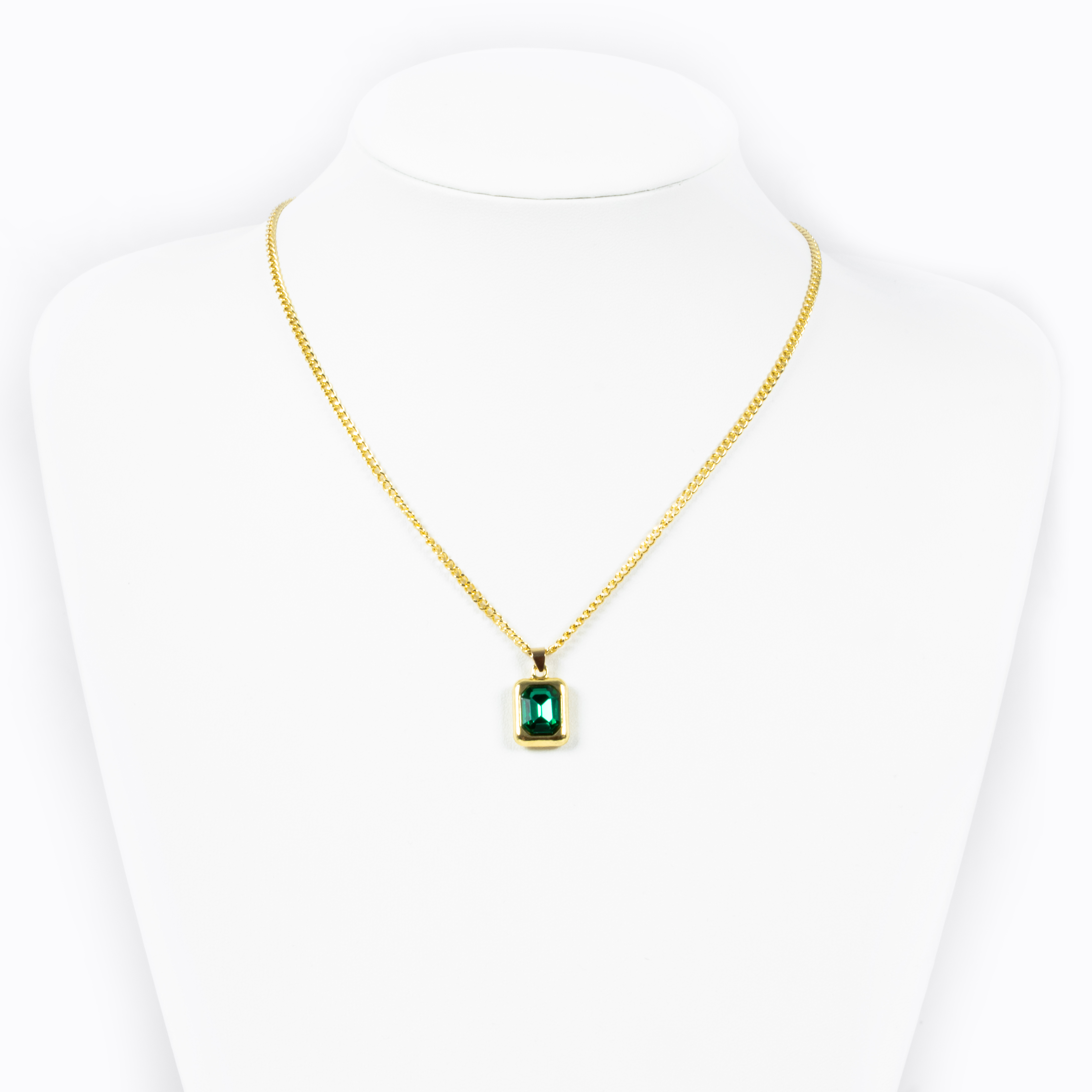 2025 Summer Vintage Natural Chain Necklace Waterproof Emerald Green 18K Gold Plated Steel Gift Titanium Steel