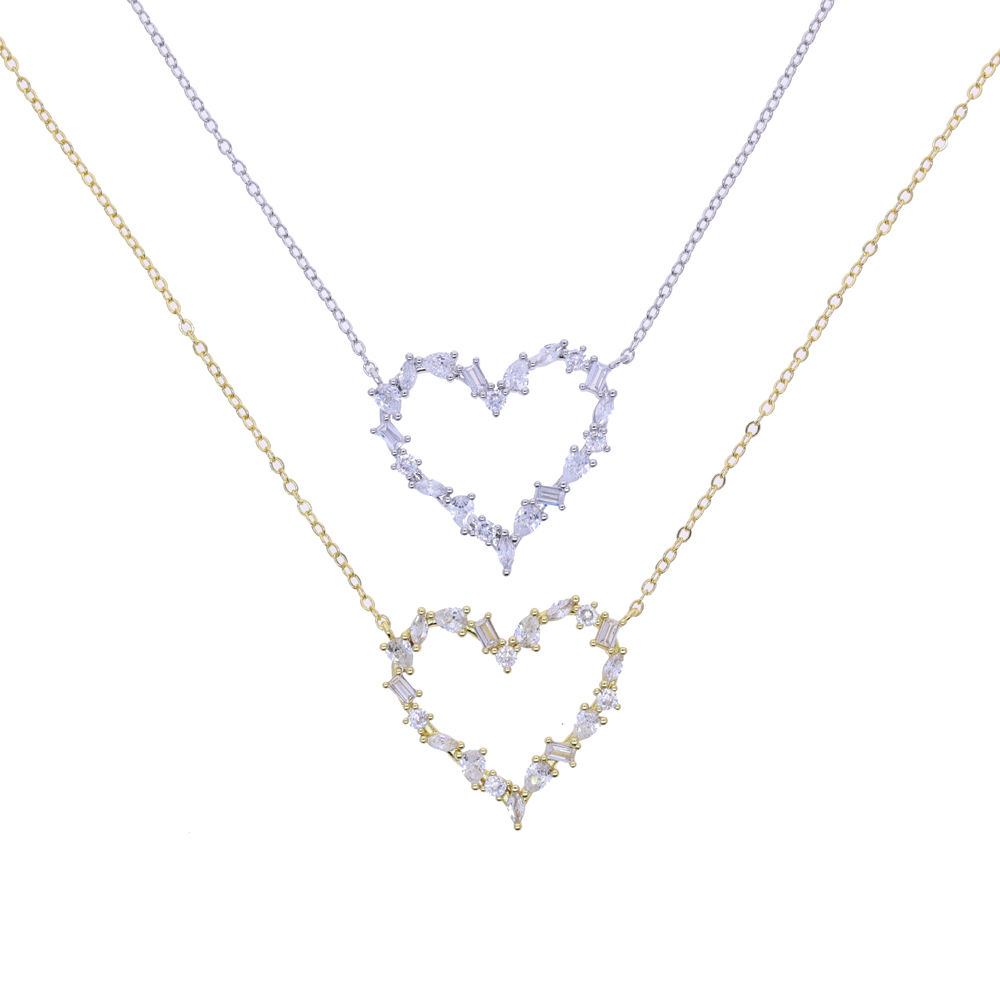 2026 Valentine’s Day Gift Geometric CZ Diamond Heart Pendant Necklace for Women – Trendy Cubic Zirconia Love Jewelry