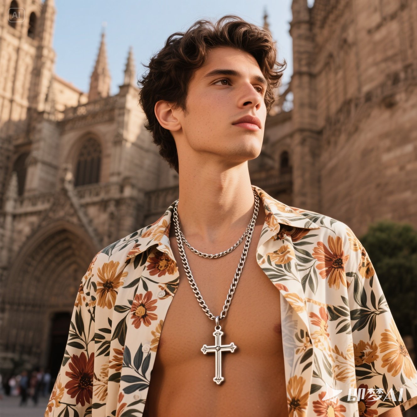 20 Inch Silver Stainless Steel Cross Pendant Necklace for Men – Trendy Cuban Chain