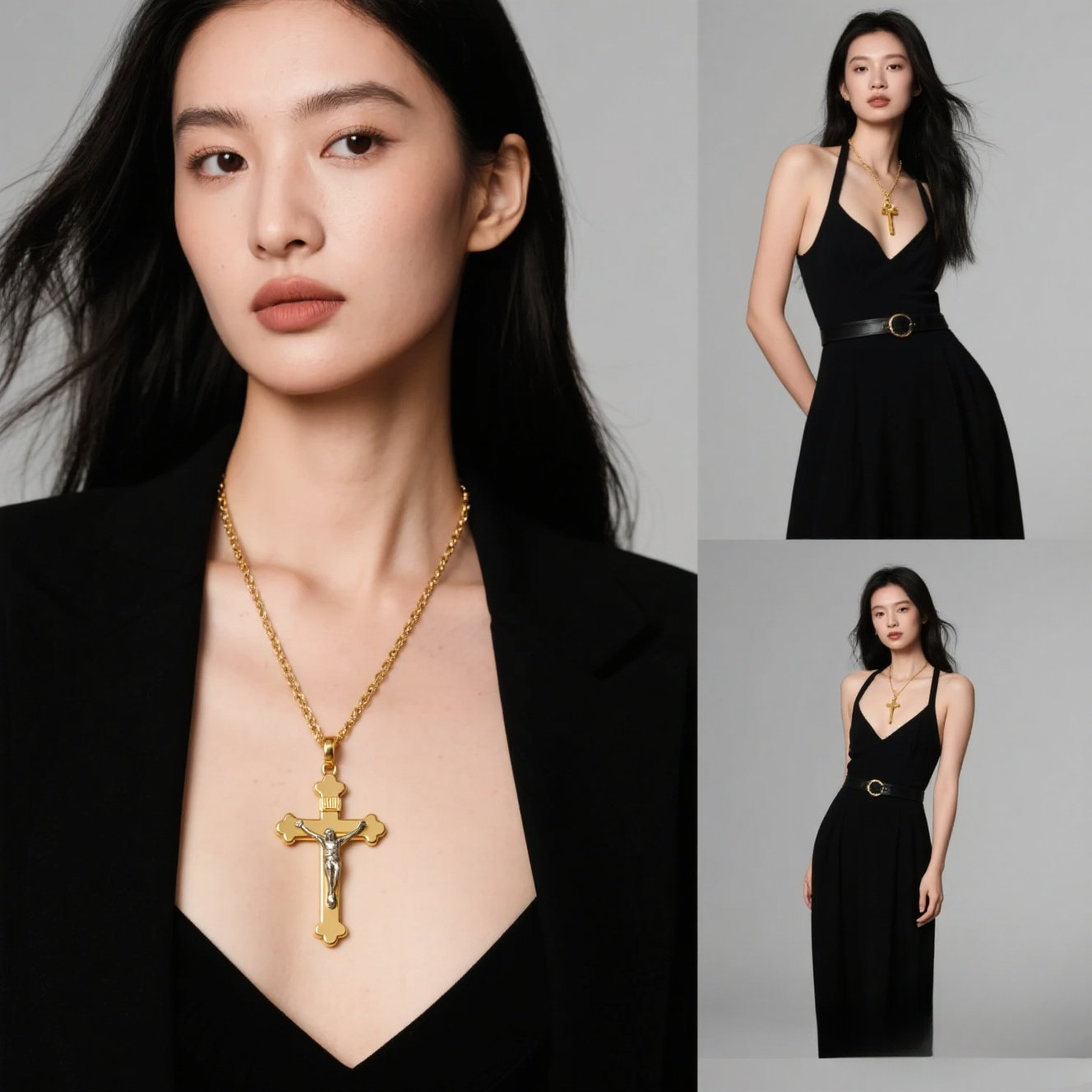 20 Inch Gold Crucifix Necklace for Women – Stainless Steel Jesus Cross Pendant