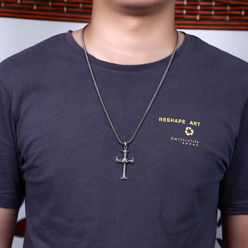 20 Inch Sterling Silver Gothic Cross Necklace | Eye of Providence Pendant on 20