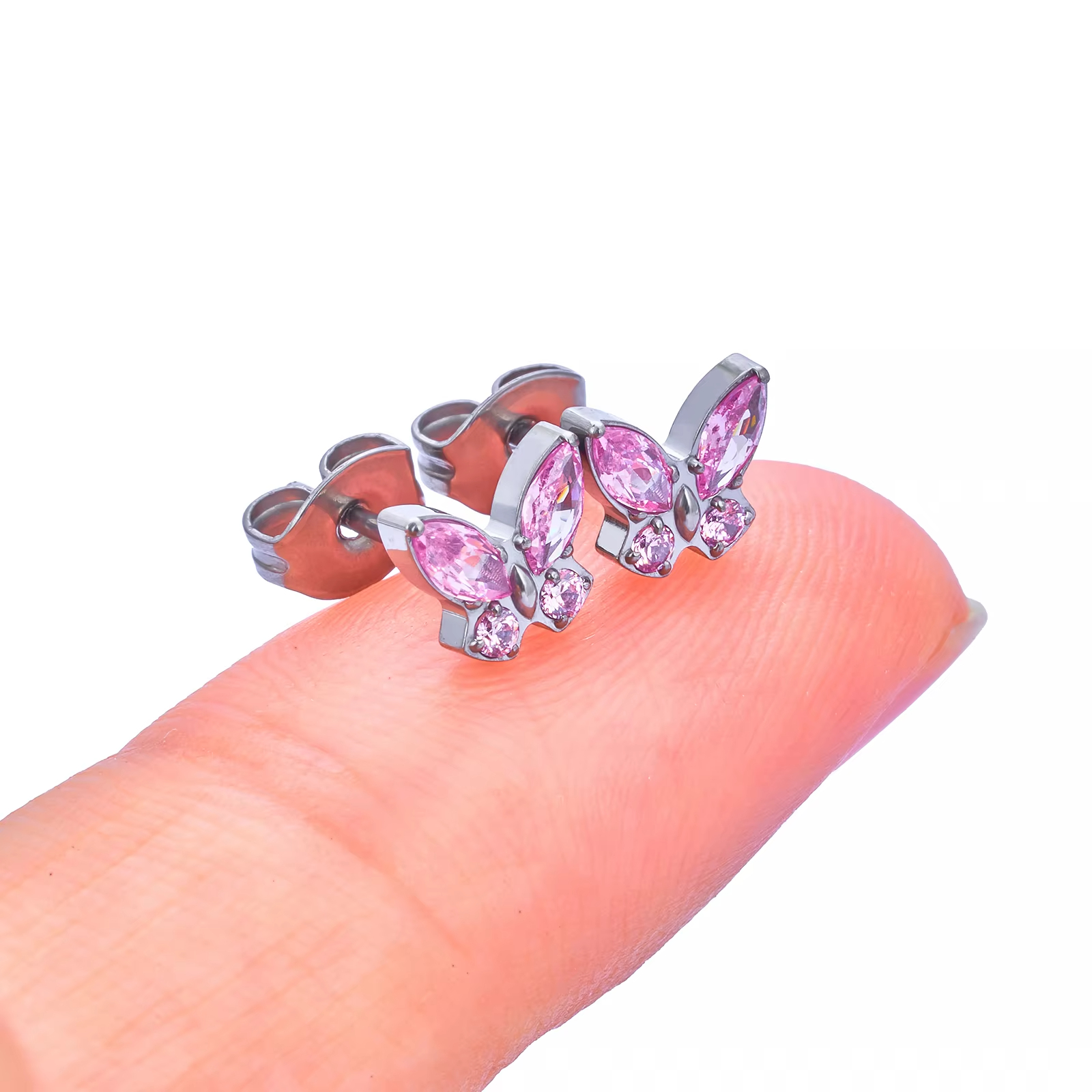 2PCS ASTM F136 G23 Titanium Piercing Butterfly Ear Studs Colorful Zircon Inlay Tragus Cartilage Earrings Woman Body Jewelry