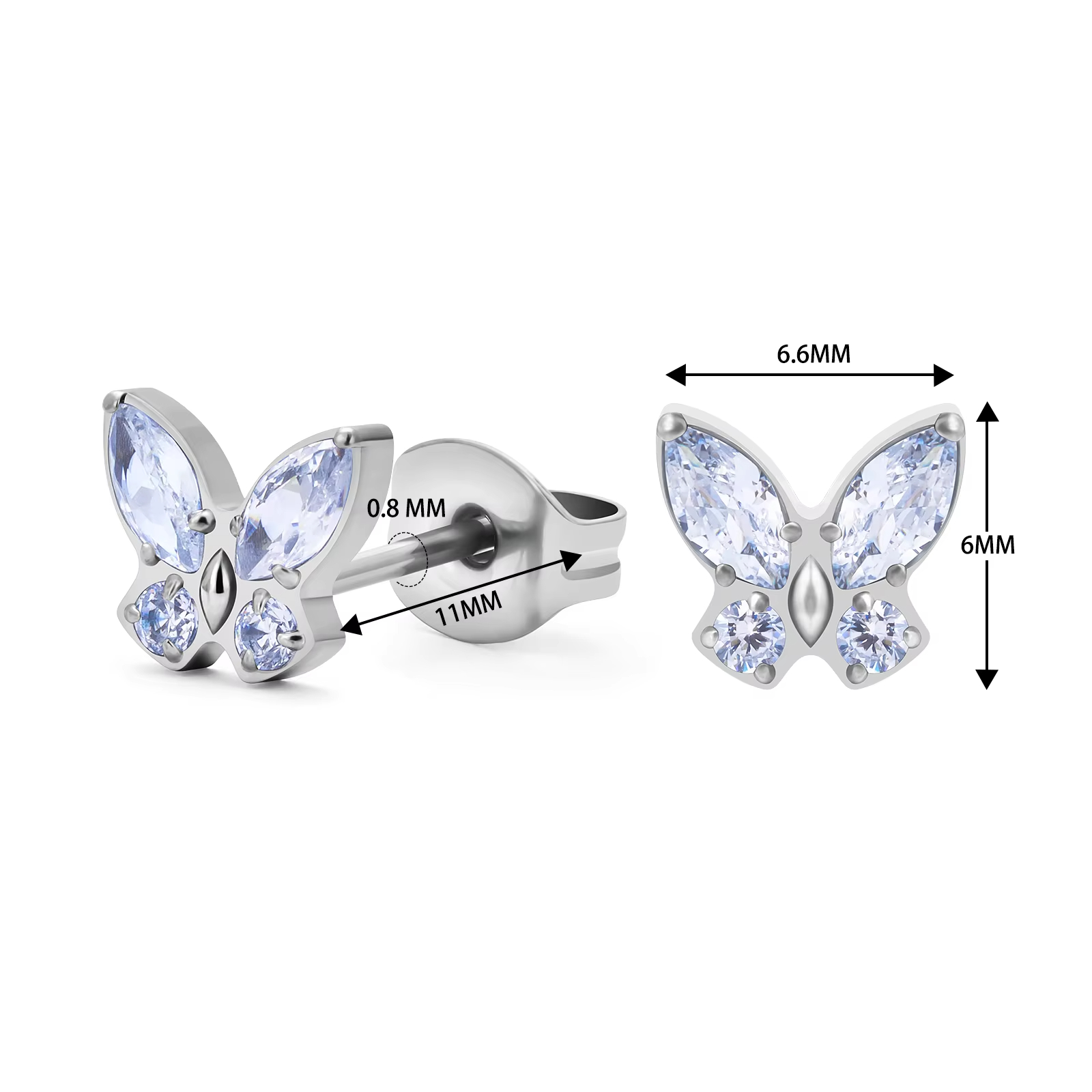 2PCS ASTM F136 G23 Titanium Piercing Butterfly Ear Studs Colorful Zircon Inlay Tragus Cartilage Earrings Woman Body Jewelry