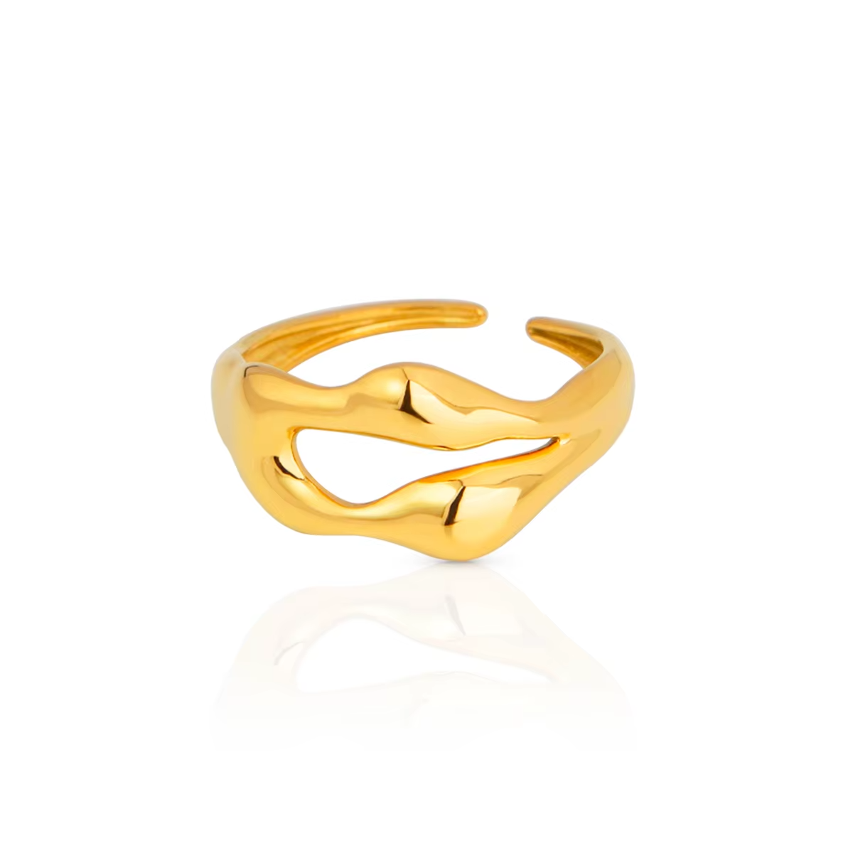 316L Stainless Steel Gold Plated Open Texture Ring – Simple Adjustable Finger Ring for Women