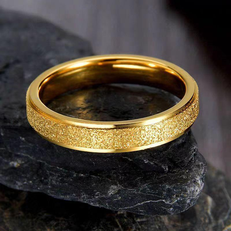 Matte Texture Gold Band Stainless Steel Ring for Men and Women Fashion Classic Jewelry