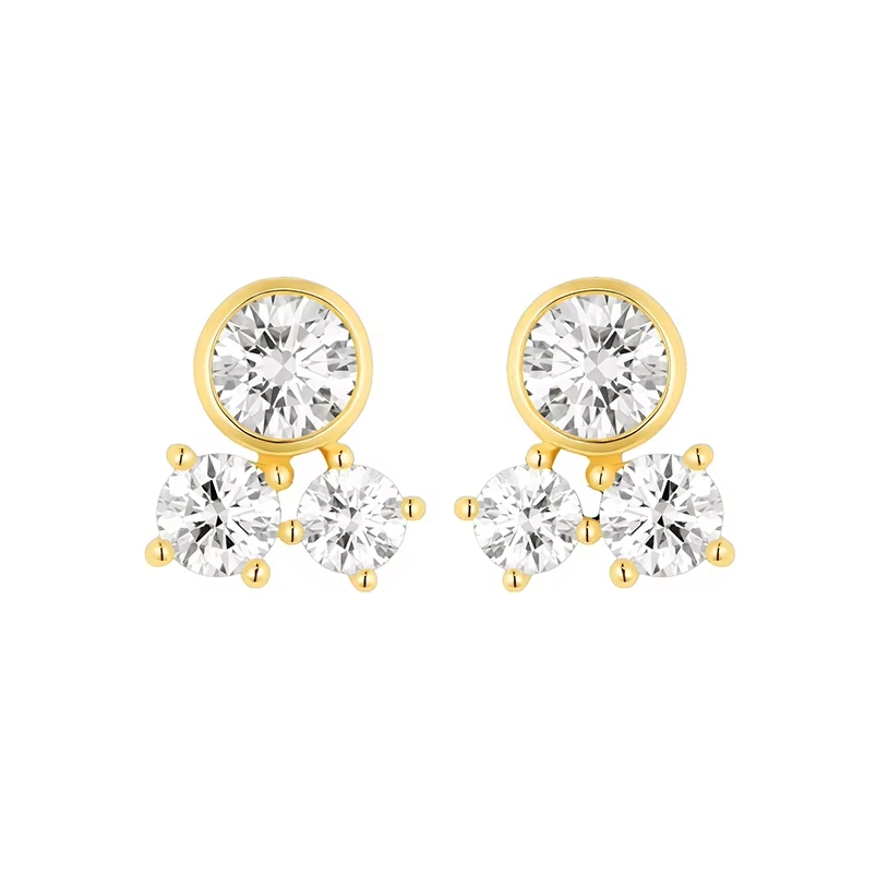 925 Silver Bezel Setting Trio Moissanite Cost Effective 14K Custom Diamond Earrings