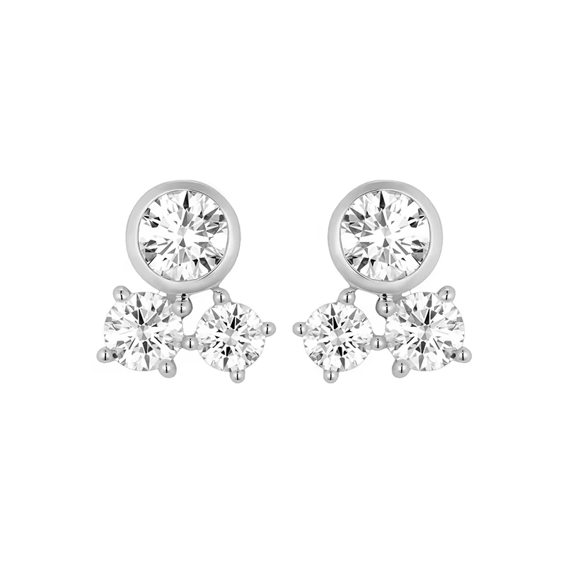 925 Silver Bezel Setting Trio Moissanite Cost Effective 14K Custom Diamond Earrings