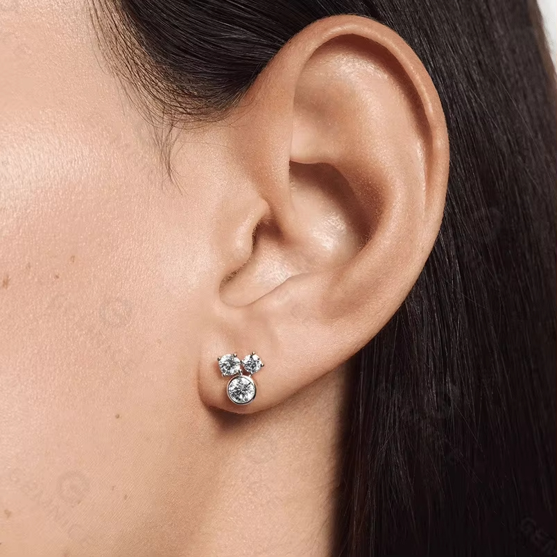 925 Silver Bezel Setting Trio Moissanite Cost Effective 14K Custom Diamond Earrings
