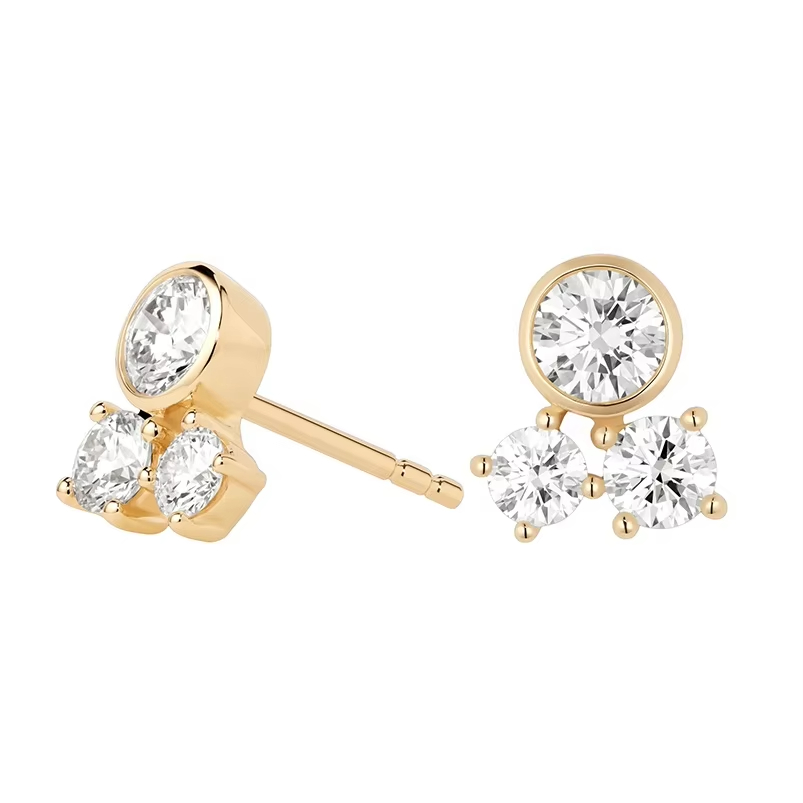 925 Silver Bezel Setting Trio Moissanite Cost Effective 14K Custom Diamond Earrings