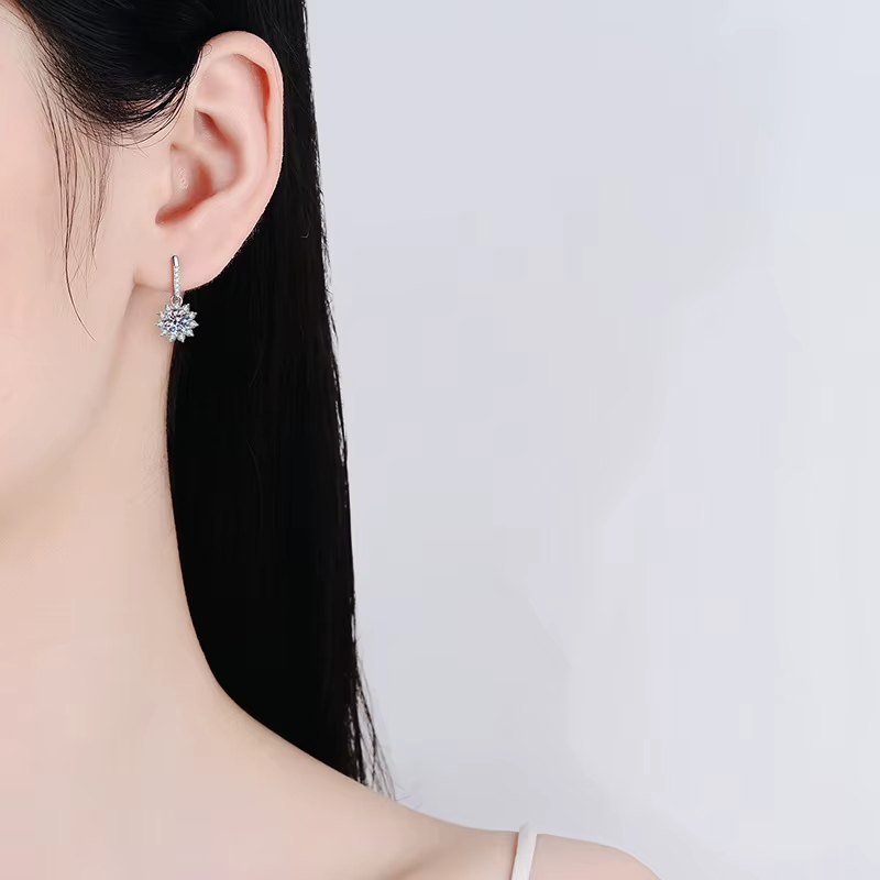 925 Silver Snowflake Earrings Elegant 6.5mm Round Moissanite Dangle for Women for Engagement-Elegant Woman's Jewelry