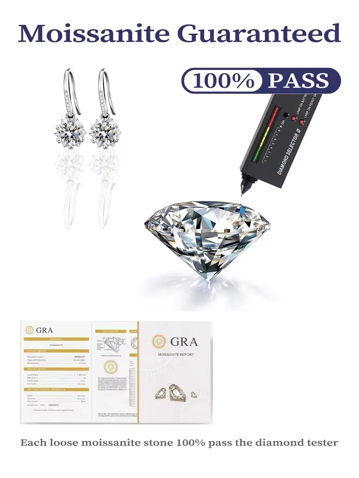 925 Silver Snowflake Earrings Elegant 6.5mm Round Moissanite Dangle for Women for Engagement-Elegant Woman's Jewelry