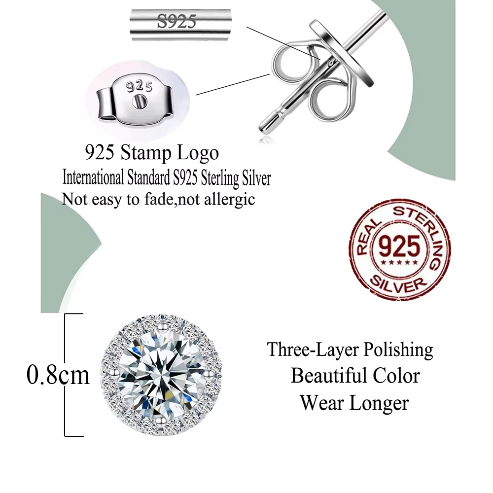925 Silver Wedding Earrings Making Supplies 6mm Round Cut Cubic Zircon 925 Sterling Silver Stud Earrings for Ladies Jewelry